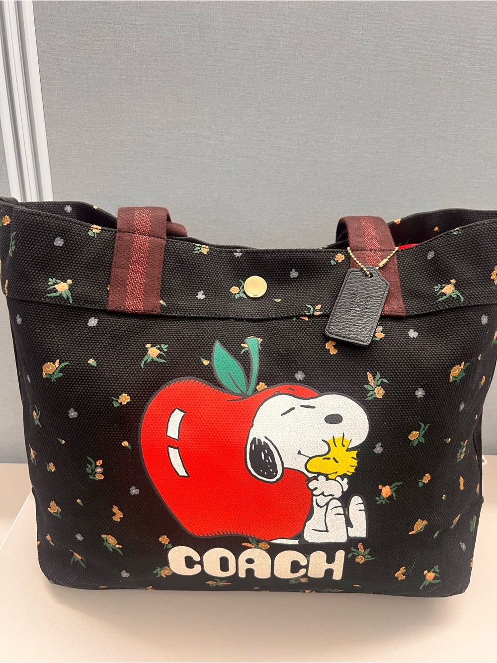 Coach Black Canvas Tote with Red Apple Snoopy Graphic - Picture 1 of 11